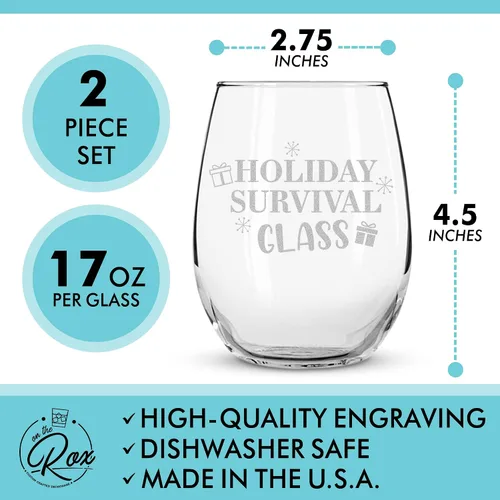 Vista 2 de Copas de vino de Navidad – Vaso de supervivencia navideño, está empezando a costar mucho como copas de vino sin tallo de Navidad, juego de 2 copas