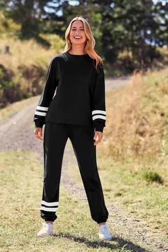 Vista 99 de Prettygarden - Conjunto de pijama de dos piezas para mujer, diseño de teñido anudado, sudadera informal de manga larga con pantalones largos, ropa