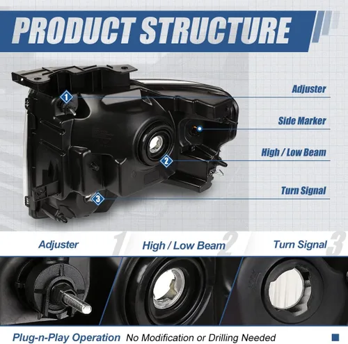 Vista 4 de Auto Dynasty Conjunto de faros delanteros compatible con Ford F150 2009, 2010, 2011, 2012, 2013, 2014, 12ª generación, repuesto de faros con luces