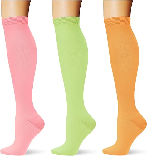 Vista 26 de (3 pares) Calcetines de compresión 20-30 mmHg, calcetines largos hasta la rodilla para mujeres y hombres, soporte atlético, para viajes y uso diario