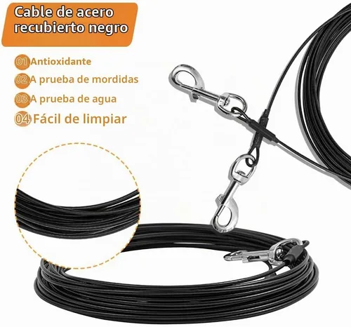 Vista 2 de Cable de amarre para perros, cable de 10 pies para perros, cable de amarre para perros pequeños de hasta 60 libras, correa para perros para patio
