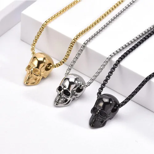 Vista 3 de Weenkeey 2 piezas de cráneo collar gótico punk rock hip hop colgante collar collar colgante amuleto fresco collar para hombres - negro plata, Metal