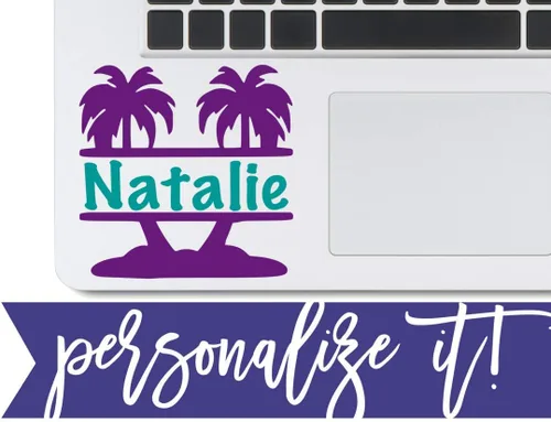 Vista 5 de Calcomanía personalizada de palmera para vasos, ventana de coche, vasos. Calcomanías personalizadas de Yeti para mujer. Monograma para botella