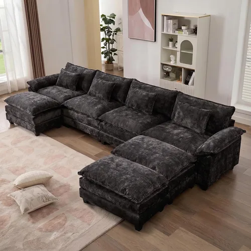 Vista 33 de IPKIG 117" Modular Sectional Cloud Couch, Modern L-Shaped Sofa with Ottoman Blanco beige