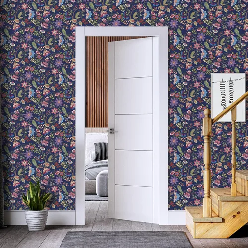 Vista 6 de VaryPaper Papel tapiz de 17.7 x 78.7 pulgadas, papel tapiz floral exótico azul para paredes, papel de contacto floral bohemio para paredes, papel