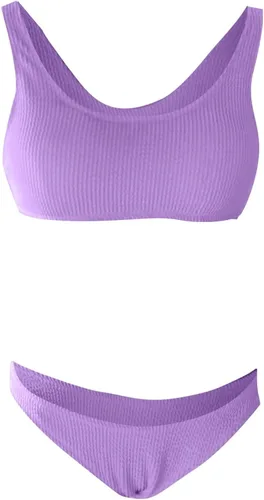 Vista 4 de Traje de baño de bikini liso de tela arrugada para mujer
