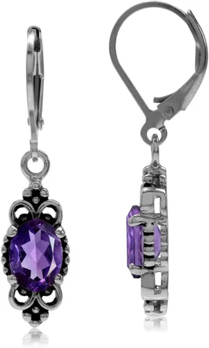 Vista 17 de Silvershake - Aretes de plata de ley 925 con piedra natal ovalada, 8 x 6 mm, acabado antiguo o bañados en oro amarillo, estilo balinés, con cierre