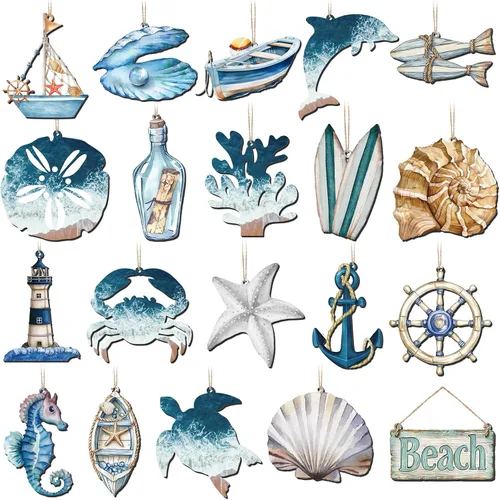 Vista 3 de 20 adornos de metal oceánico oceánico costero de navegación náutica para árbol, estrellas de mar, caballito de mar, tortuga, decoraciones colgantes