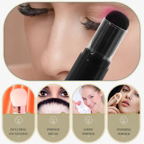 Vista 3 de Beaupretty Cepillo retráctil para rubor con botella recargable, cepillo de base de viaje para cosméticos en polvo