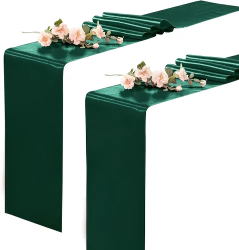 Vista 30 de Paquete de 2 caminos de mesa negros de 12 x 108 pulgadas, camino de mesa rectangular de seda satinada suave para bodas, banquetes, decoración