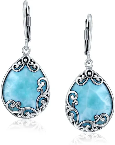 Vista 2 de Aretes colgantes de plata de ley 925 oxidados con diseño de filigrana y piedra natal del oeste de estilo bohemio con piedras natales semipreciosas