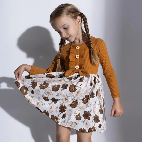 Vista 2 de PATPAT - Vestido de manga larga con estampado de flora para niña pequeña, otoño e invierno