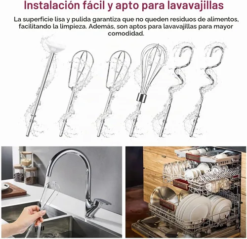 Vista 6 de Accesorios para batidoras de mano, batidor, ganchos de masa y varilla de mezcla de líquidos, accesorios de batidora de mano de acero inoxidable