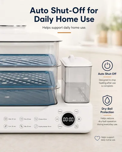 Vista 7 de Vaporizador eléctrico de alimentos de 24 litros, vaporizador digital de 3 niveles con inicio de retraso de 24 horas, mantiene el calor, tanque