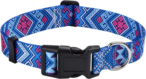 Vista 29 de Mihqy - Collar de perro, patrones geométricos florales, tribales, bohemios, collar de estilo étnico, suave y ajustable, para perros pequeños