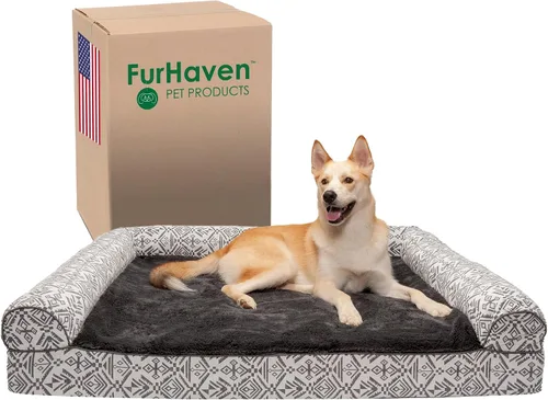 Vista 22 de Furhaven Cama para perro de espuma viscoelástica para perros medianos y pequeños con cojines extraíbles y funda lavable, para perros de hasta 35