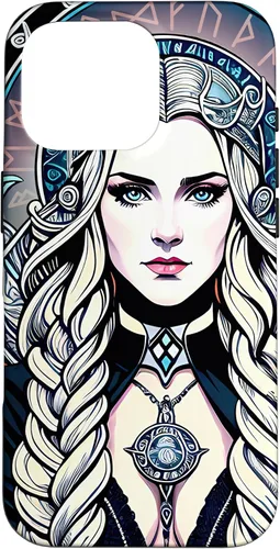Vista 20 de iPhone 16 Skadi Diosa nórdica, mito vikingo nórdico, runas, estuche de arte nórdico