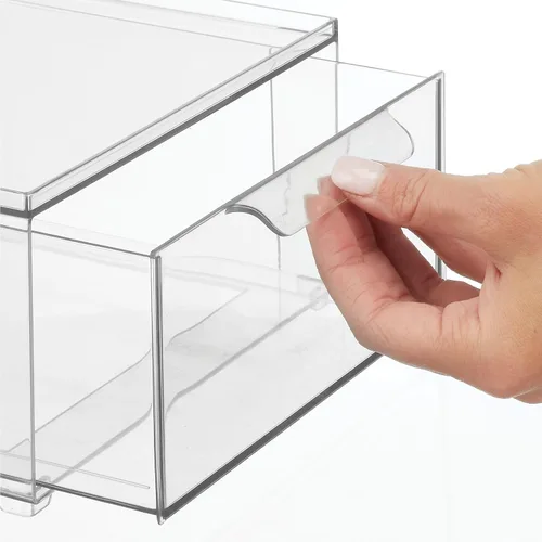Vista 6 de mDesign Lumiere Collection - Organizador apilable de plástico con cajón extraíble para gabinete, tocador, estante, armario, armario u organización