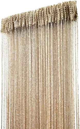 Vista 11 de Cortina decorativa separadora de ambientes, diseño de cadenas con flecos de cristal, 78.7 x 39.3 pulgadas, de Eve Split