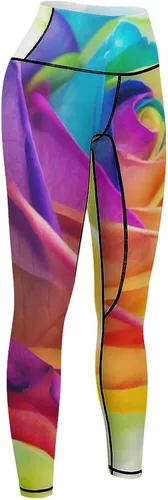 Vista 8 de Rainbow Rose High Waist Yoga Pants Tummy Control Stretch Leggings for Women