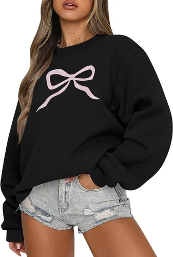 Vista 32 de Sudadera casual de manga larga para mujer, cuello redondo, ajuste holgado, tallas S-3XL