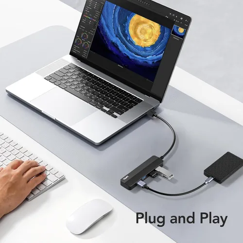 Vista 5 de Concentrador USB 3.0, TSUPY 4 puertos USB Hub USB 3.0 Splitter USB Puerto Expansor Extensor multipuerto USB 3.0 ultradelgado, 5Gbos, transferencia