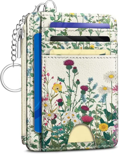 Vista 23 de Kelvoris Tarjetero pequeño para mujer, cartera delgada con bloqueo RFID, llavero con bolsillo para monedas con cremallera, bolsillo frontal