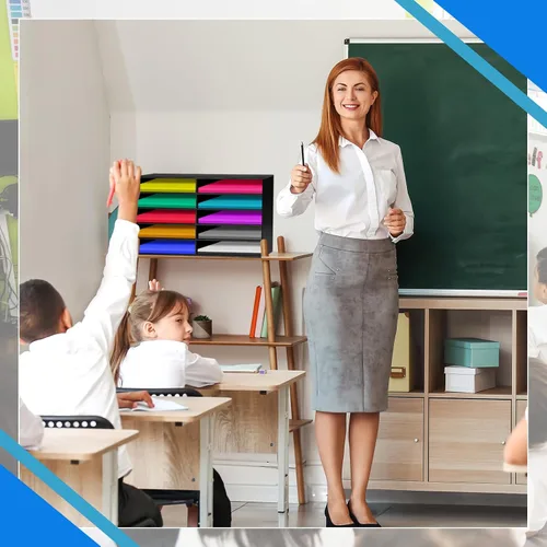 Vista 6 de Fuutreo 2 piezas de almacenamiento de papel de construcción, buzón de aula, clasificador de literatura de regreso a la escuela, organizador de papel