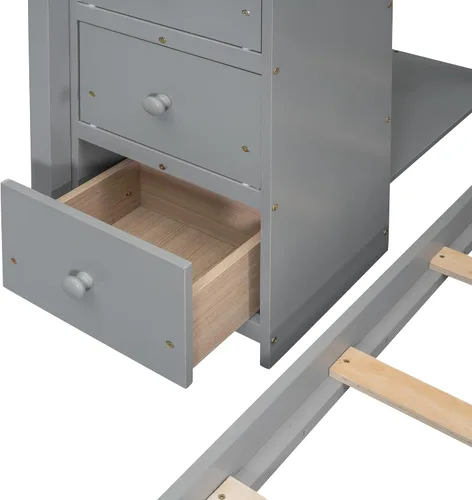 Vista 5 de Polibi Litera de tamaño individual sobre piso completo con 4 cajones, estante de 3 capas y escalera de almacenamiento, litera multifuncional con Gris