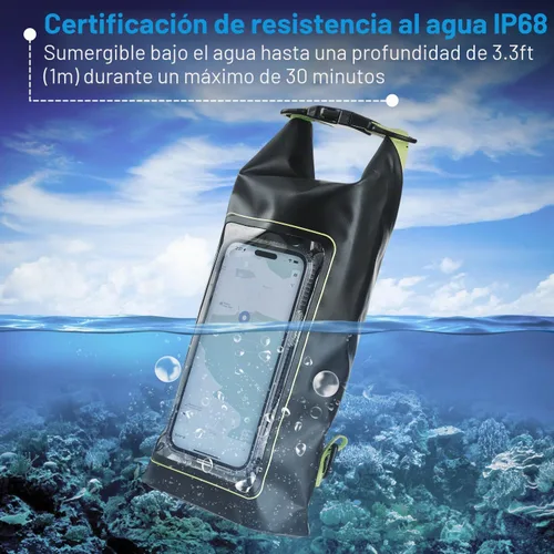 Vista 2 de Pelican Marine Bolsa impermeable IP68 de 2L con rollo superior - Mochila impermeable con funda/bolsa para teléfono - Accesorios para canotaje