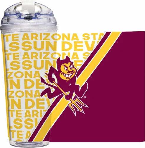 Vista 60 de Rico Industries Taza acrílica NCAA estándar de 24 onzas con tapa con bisagra, taza de doble pared oficialmente licenciada con pajita