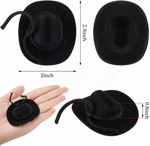Vista 2 de Hercicy Mini Cowboy Hat for Crafts Doll Decor Negro