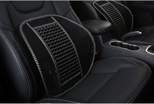 Vista 4 de Soporte lumbar de madera con cuentas de masaje cómodo cojín de respaldo para asiento de automóvil, silla de oficina en casa, negro