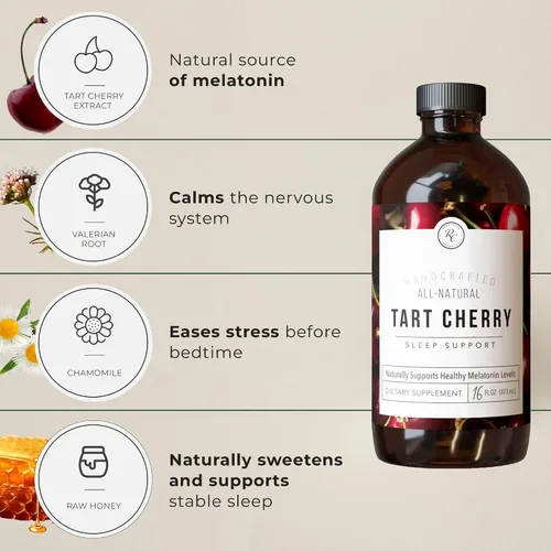 Vista 3 de Rowe Casa Organics Tart Cherry - Soporte orgánico para dormir con raíz de valeriana, apoya la regulación del ciclo del sueño y la recuperación