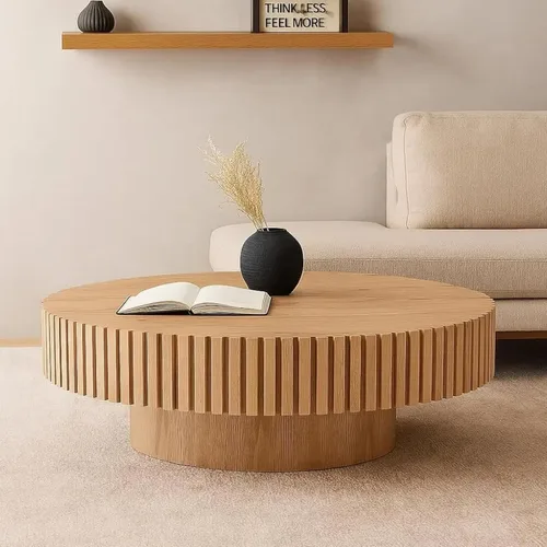 Vista 7 de KEVINSPACE Mesas de centro redondas para sala de estar, mesa de centro de madera para café, casa de campo, moderna, ø39.37 pulgadas, círculo 39.4 in