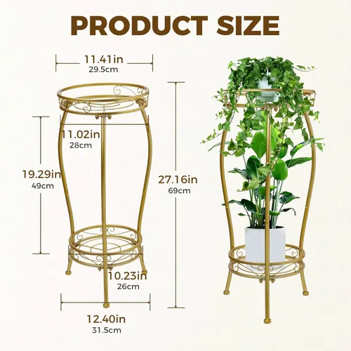 Vista 10 de Kavlium Paquete de 2 Soportes para Plantas de Interior y Exterior, Soportes Altos de Metal Negro Resistentes al Óxido y Estables, Estante