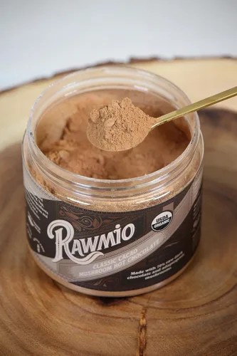 Vista 6 de Rawmio Chocolate caliente orgánico clásico con champiñones y cacao, vegano, kosher, bajo en grasa y sin gluten, paquete de 1, 8.5 onzas