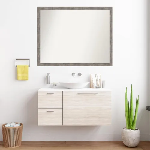 Vista 591 de Amanti Art Silver Bathroom Mirror for Over Sink, 26x35 Custom Made Marred Pewter Rectangle Vanity Mirror, Large Casual Wood Frame, Hangs Horizonally