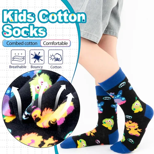 Vista 5 de Dsia Zamur Calcetines para niños y niñas, paquete de 4 a 6 unidades + caja de regalo, novedosos calcetines de pantorrilla coloridos para adolescentes