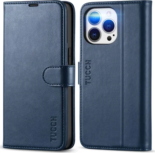 Vista 11 de TUCCH Funda tipo cartera para iPhone 13 Pro (6.1") 2021, 3 tarjeteros Negro