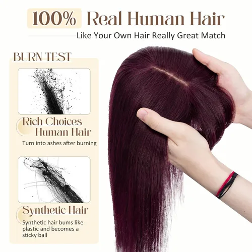 Vista 2 de Rich Choices Postizo capilar de cabello humano 100% real con flequillo - Postizo de cabello Remy real para mujeres con adelgazamiento en la parte