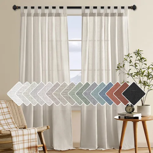 Vista 30 de Cortinas de lino para sala de estar, decoración para el hogar, con pestaña superior, privacidad añadida, ahorro de energía, filtro de luz