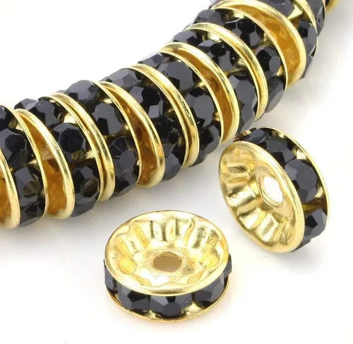 Vista 16 de RUBYCA 100 unidades de cuentas espaciadoras redondas estilo Rondelle en tono dorado de 10 mm, cristal checo AB blanco