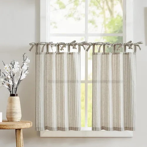 Vista 36 de Jinchan - Cortinas de lino a rayas para cocina, 24 pulgadas, beige, 2