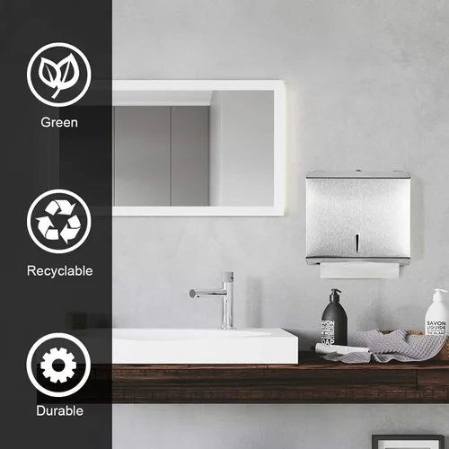 Vista 5 de Dispensador de toallas de papel comercial montado en la pared, dispensador de toallas de mano de baño de acero inoxidable cepillado con diseño