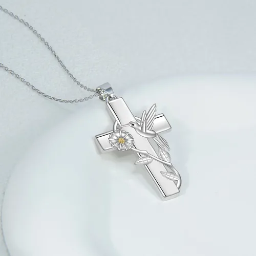 Vista 5 de Collar de mariquitalibélulacolibrí, regalos para mujeres, collar de fe con cruz de mariquita, joyería de Navidad para madre, hija, abuela
