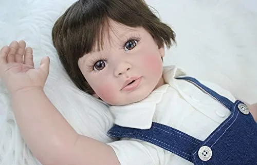 Vista 5 de RXDOLL Muñecas de bebé Reborn realistas de 24 pulgadas, 23.6 in, muñeca Reborn Bebe con ojos grandes con pantalones de mezclilla para niños, regalos