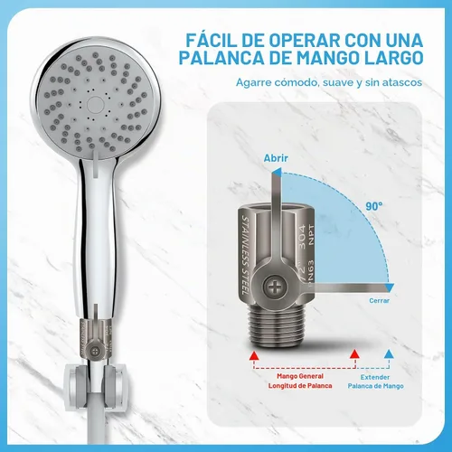 Vista 2 de Válvula de cierre de cabezal de ducha con palanca de mango largo, 1/2" NPT