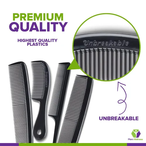 Vista 2 de Mars Wellness Juego de 4 peines profesionales negros – Fabricado en Estados Unidos – Peines de cola fina profesional, peine de peluquería – Grado