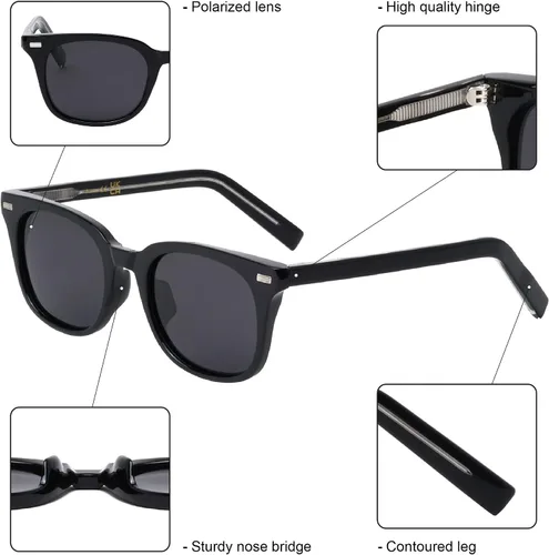 Vista 6 de Alexo - Gafas de sol polarizadas UV400 marco de policarbonato con patillas de acetato retro unisex